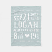 ブルー男の赤ちゃん誕生統計キープサケ フリースブランケット (正面)