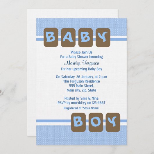 ブルー男の赤ちゃん 招待状 (正面/裏面)