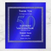 ブルー男らし&グリッターフレーム50誕生日 ワインラベル (シングルラベル)