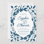 ブルー男女兼用カップルズ婚約パーティ 招待状 (正面)