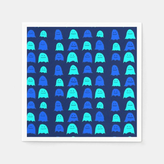 ブルー白熱［赤熱］光を放つハロウィーン幽霊 スタンダードカクテルナプキン (正面)