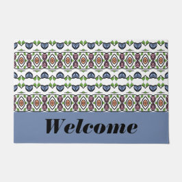 ブルー白黒とグリーン ドアマット