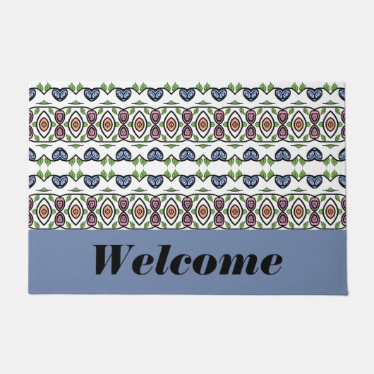 ブルー白黒とグリーン ドアマット (正面)