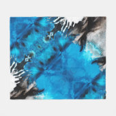 ブルー白黒グレー絵を描カラースプラッシュ抽象芸術 フリースブランケット (正面(横))