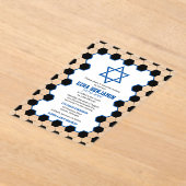 ブルー白黒サッカーボールバー(ユダヤ教の)バル・ミツバー アクリル招待状 (レイダウン)