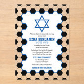 ブルー白黒サッカーボールバー(ユダヤ教の)バル・ミツバー アクリル招待状 (正面)