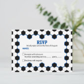 ブルー白黒サッカーボールバー（ユダヤ教の）バル・ミツバー 出欠カード (スタンド正面)