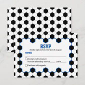 ブルー白黒サッカーボールバー（ユダヤ教の）バル・ミツバー 出欠カード (正面/裏面)