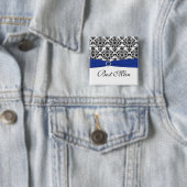 ブルー白黒ダマスク花婿介添人ピン 缶バッジ (インサイチュ)