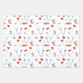 ブルー白黒ドクターナース機器ギフト ラッピングペーパーシート (正面3)