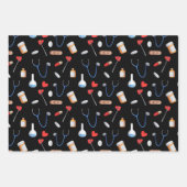 ブルー白黒ドクターナース機器ギフト ラッピングペーパーシート (正面2)