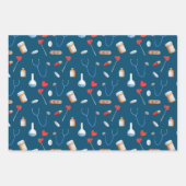 ブルー白黒ドクターナース機器ギフト ラッピングペーパーシート (正面)