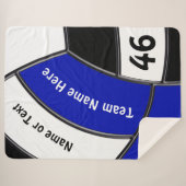 ブルー白黒バレーボールのシニアナイトギフト シェルパブランケット (正面(横))