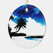 ブルー白黒パームツリーシルエット セラミックオーナメント (左)