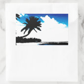 ブルー白黒パームツリーシルエット 長方形シール (バッグ)