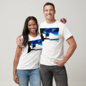 ブルー白黒パームツリーシルエット Tシャツ (ユニセックス)