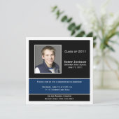 ブルー白黒写真卒業招待状 招待状 (スタンド正面)