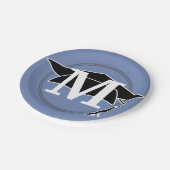 ブルー白黒卒業キャップモノグラムイニシャル ペーパープレート (アングル)