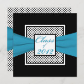 ブルー白黒水玉模様写真卒業 招待状 (正面/裏面)
