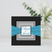 ブルー白黒水玉模様写真卒業 招待状 (スタンド正面)