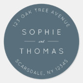 ブルー石板結婚差出人住所モダン ラウンドシール (正面)