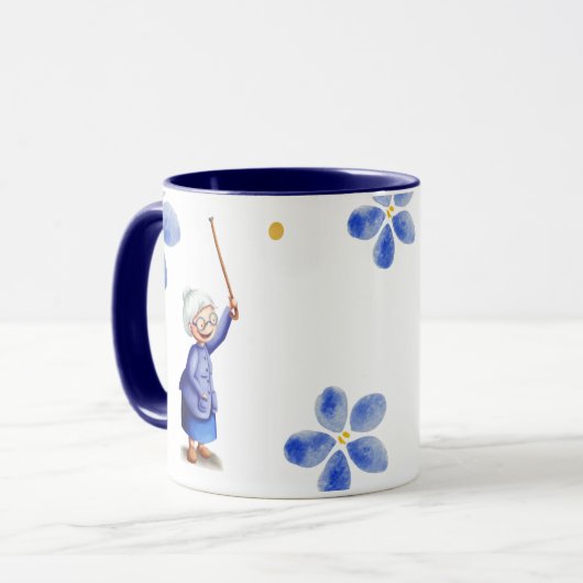 ブルー祖母ウォーターカラーフローラ80誕生日 マグカップ (正面左)