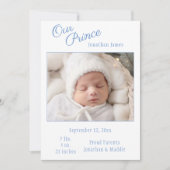 ブルー私たちのプリンスフォトボーイベビー誕生発表 案内状 (正面)