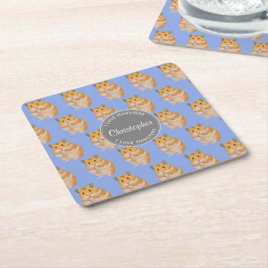 ブルー私はハムスターのハムスターのパターンが大好き スクエアペーパーコースター (アングル)