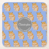 ブルー私はハムスターのハムスターのパターンが大好き スクエアペーパーコースター (正面)