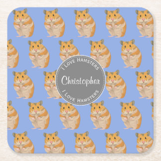 ブルー私はハムスターのハムスターのパターンが大好き スクエアペーパーコースター
