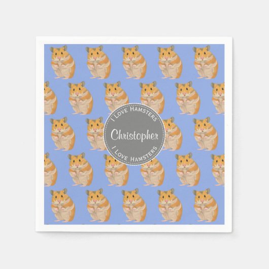 ブルー私はハムスターのハムスターのパターンが大好き スタンダードカクテルナプキン (正面)
