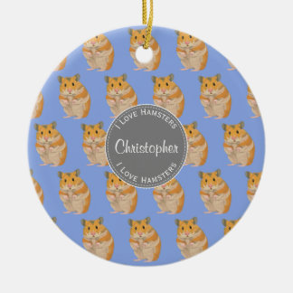 ブルー私はハムスターのハムスターのパターンが大好き セラミックオーナメント