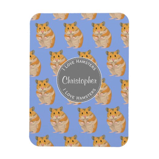 ブルー私はハムスターのハムスターのパターンが大好き マグネット (縦)