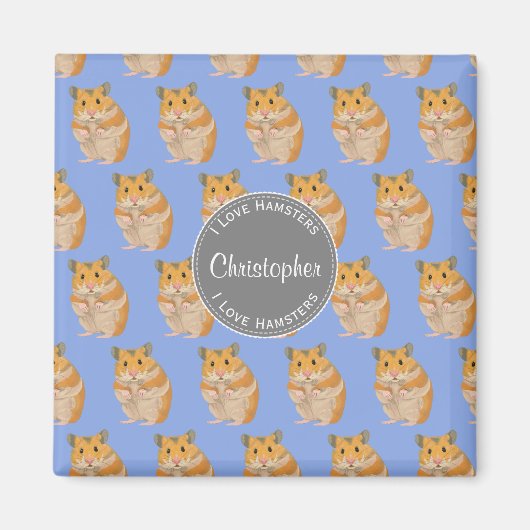 ブルー私はハムスターのハムスターのパターンが大好き マグネット (正面)