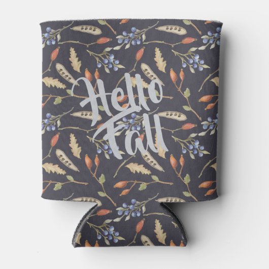 ブルー秋ウッドランド自然パターン 缶クーラー (正面)