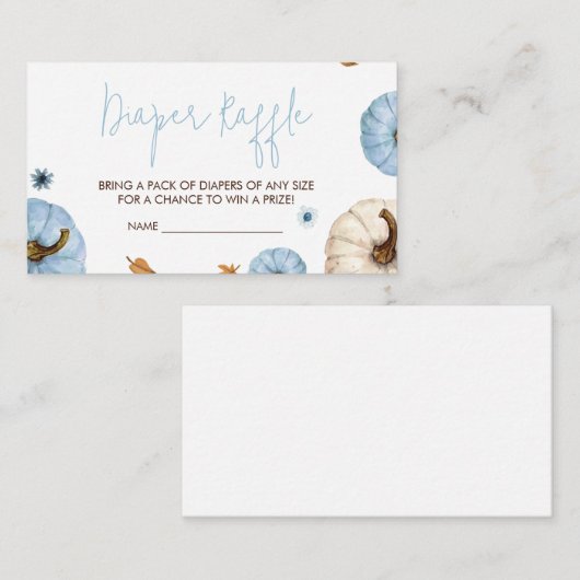 ブルー秋カボチャ赤ちゃんシャワーおむつラッフル エンクロージャーカード (正面/裏面)