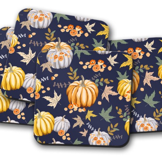 ブルー秋カボチャ |秋のカボチャのコルク飲料コーズ コースター