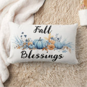 ブルー秋恵みカボチャと花 ランバークッション (ブランケット)