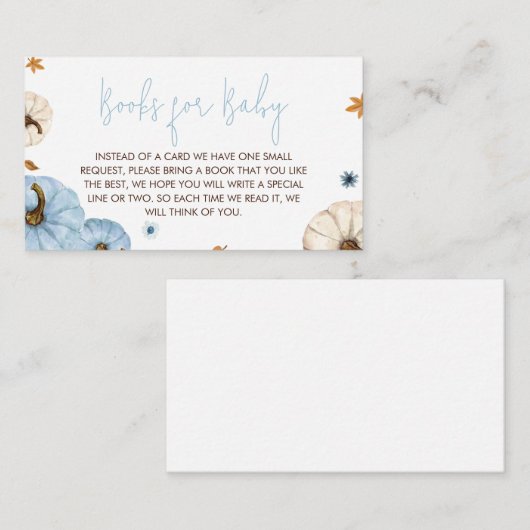 ブルー秋秋の赤ちゃんシャワーブックベビー エンクロージャーカード (正面/裏面)