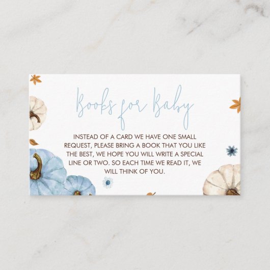ブルー秋秋の赤ちゃんシャワーブックベビー エンクロージャーカード (正面)