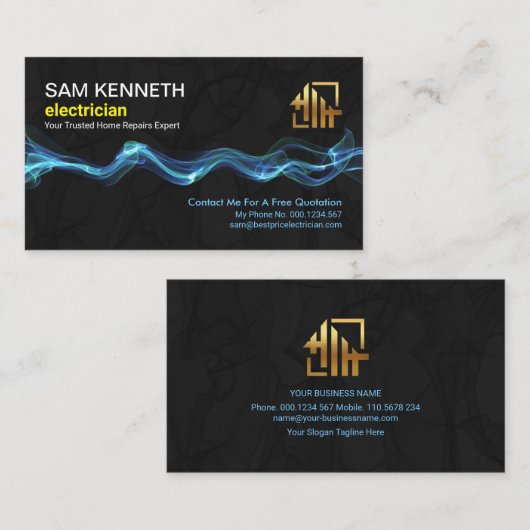 ブルー稲妻ウェーブブラックホグランジーム電気技師 名刺 (正面/裏面)