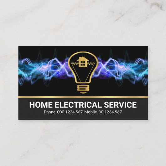 ブルー稲妻ストライク金ゴールドバルブホームエレクトリシャン 名刺 (正面)