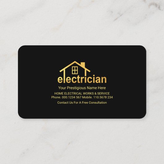 ブルー稲妻金ゴールドエレクトリシアンホーム 名刺 (裏面)