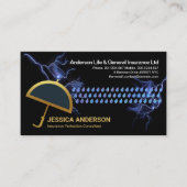 ブルー稲妻雨金ゴールド傘シェルターセーフティ 名刺 (正面)