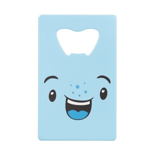 ブルー笑顔かわいい顔クレジットカードボトルオープナー クレジットカード栓抜き (正面)