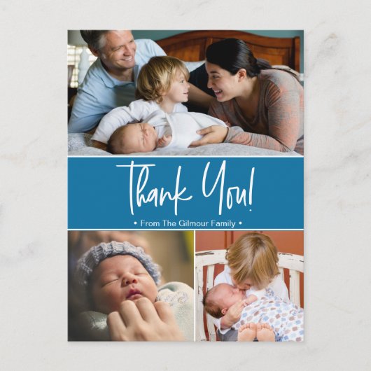 ブルー第2ベビー誕生写真コラージュの発表 案内ポストカード (正面)