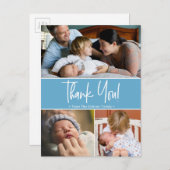 ブルー第2ベビー誕生写真コラージュ 案内ポストカード (正面/裏面)