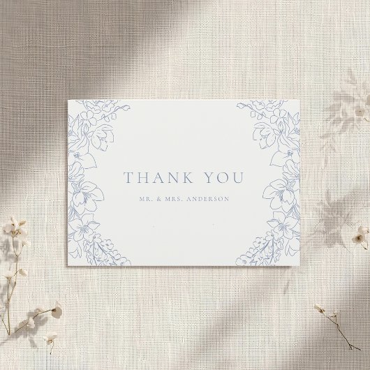 ブルー系お花の清楚な印象のフォトなし結婚式 サンキューカード