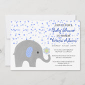 ブルー紙吹雪ゾウ赤ちゃんシャワー 招待状 (正面)