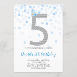 ブルー紙吹雪ボーイパーティー第5誕生日 招待状
